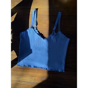 Aerie Ribbed Lettuce Edge Cami Tank Top Blue XL